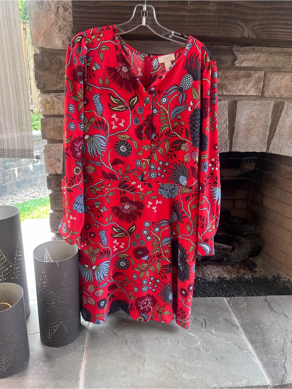 Loft Red Floral Button-Front Women’s Dress Size 14